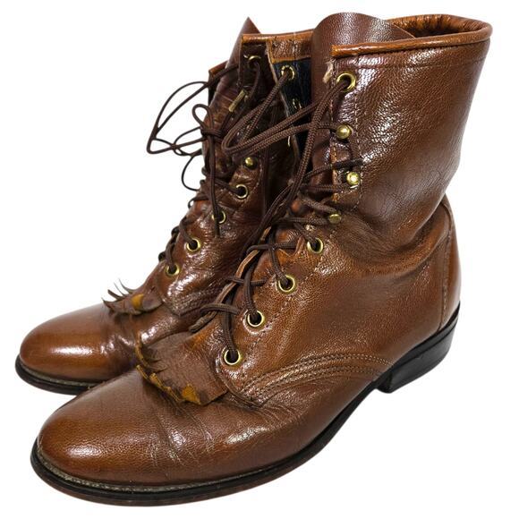 Vintage Laredo Leather Roper Boot Brown Lace Up Kiltie Granny Prairie Western  9 - Picture 1 of 16